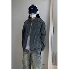 美拉德潮牌复古水洗做旧牛仔外套男女高街百搭浮雕异形机甲夹克秋，男装工装外套，星座1210-1