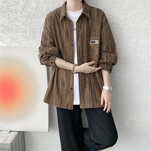 衬衫男秋季新款港风宽松大码灯芯绒扎染长袖衬衣CS3097-P42图片