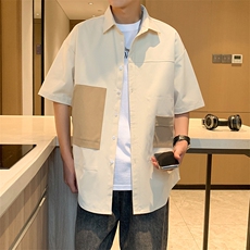 24年港风夏款工装拼接宽松短袖衬衫男CS106P45，男装衬衫，星座1204-3