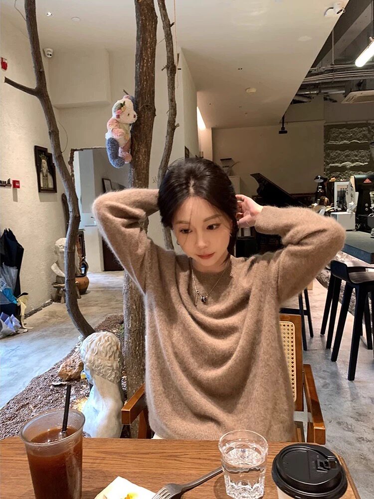 女士羊毛衫套头单件长袖圆领纯色羊毛，女装羊毛衫，恩泰羊绒