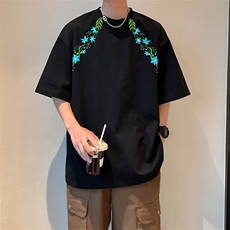 A2070TP20控39-夏季新款2025美式复古花卉印花短袖男宽松圆领T恤，男装T恤，电商B241