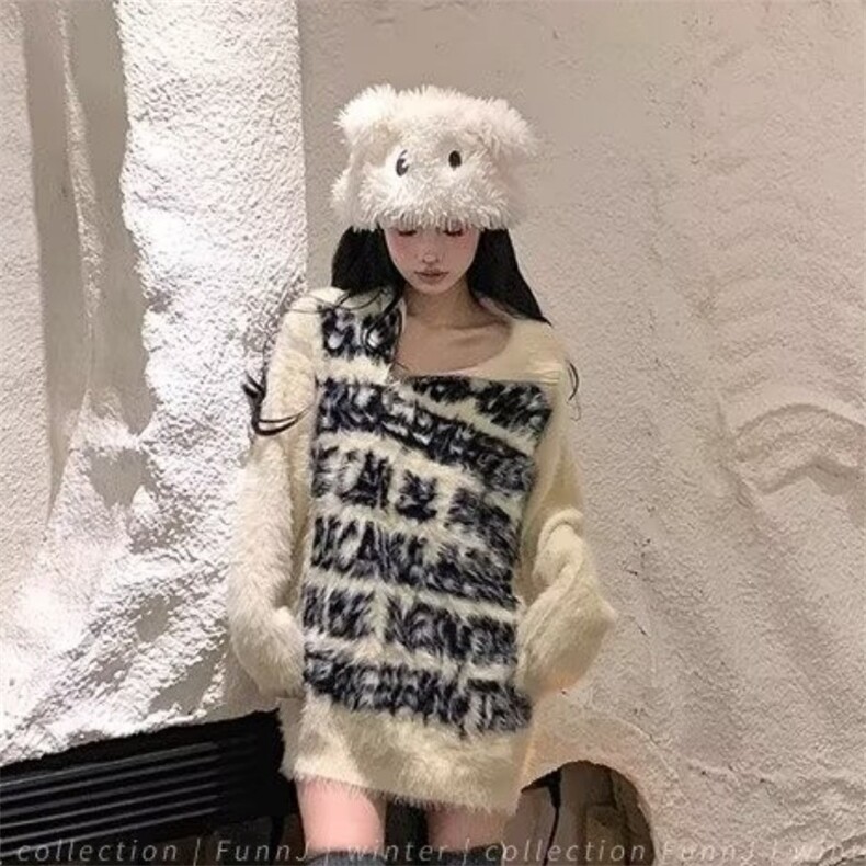 慵懒风宽松字母套头毛衣女冬季2025新款气质休闲长袖针织衫,男装针织衫/毛衣,星座506A