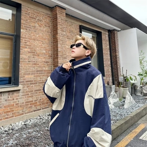 拼接撞色立领外套男春秋季街头痞帅嘻哈机车风衣运动夹克 J2302图片