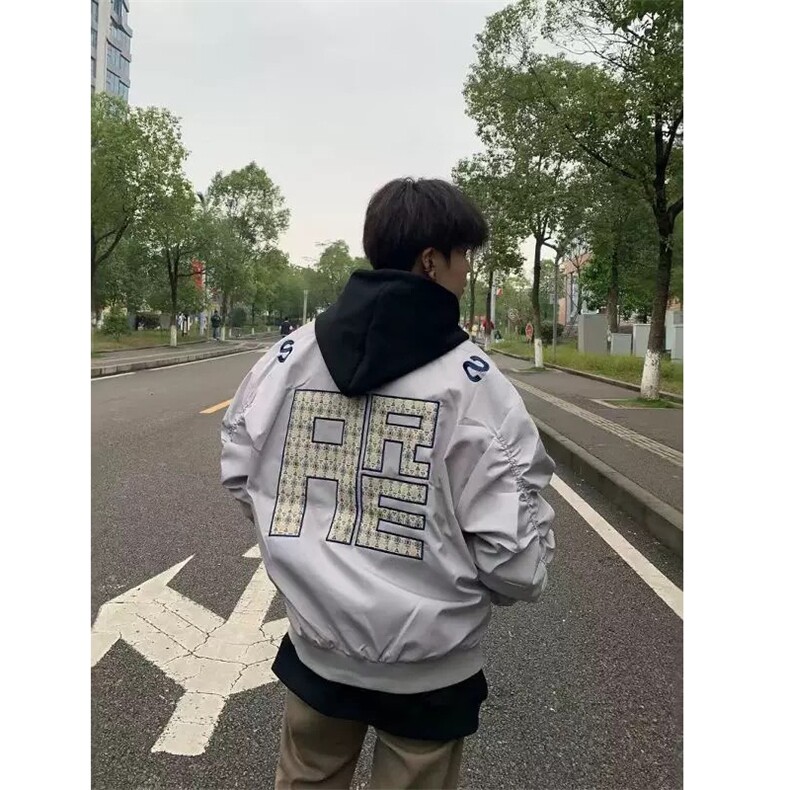 网图现货 美式街头刺绣立领飞行夹克男女百搭廓形外套 A168-特P50图片