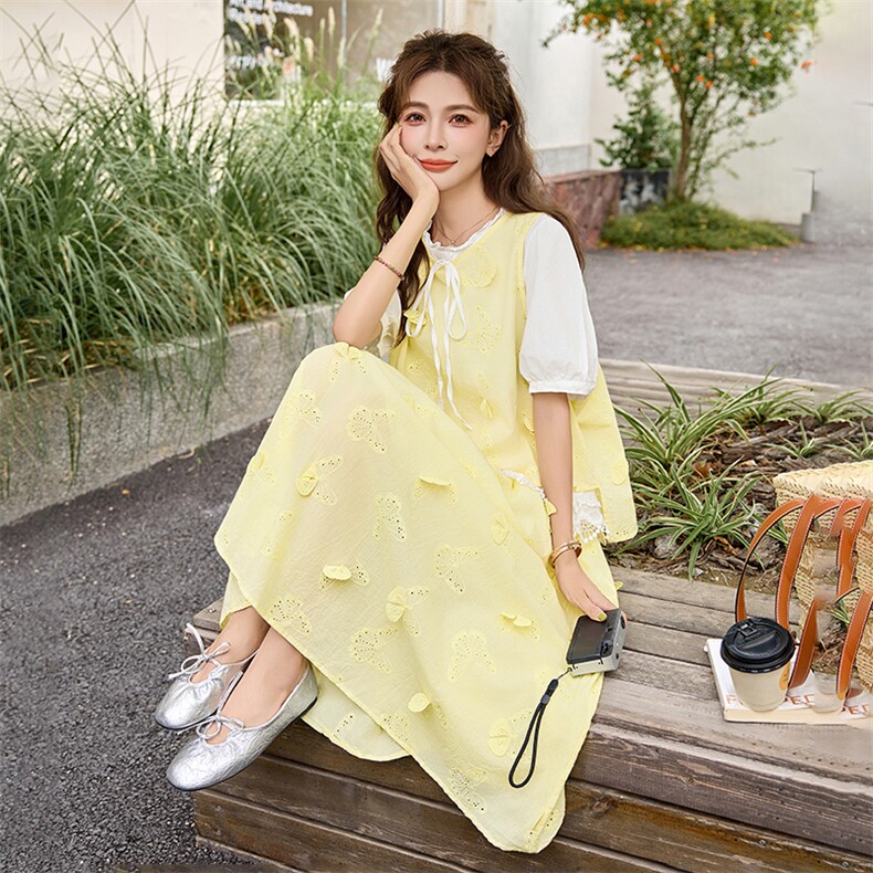 2025年新款学院风女刺绣蝴蝶多巴胺三件套休闲，女装套装/套裙，含赞