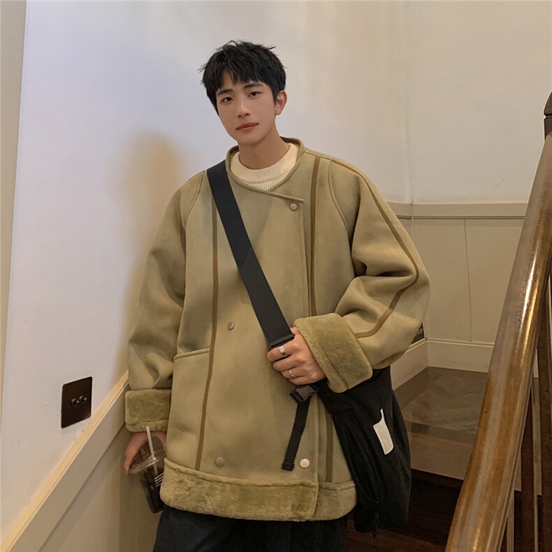 港风皮毛一体棉衣男高级感轻奢机车棉服男外套男8708P158控228图片