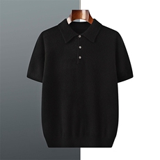 2025年秋季宽松型polo领时尚百搭通勤简约休闲短袖，男装T恤，羿纯羊绒