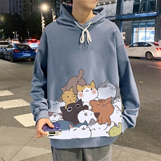 WY2162-P35加绒款-P40纯棉连帽卫衣男大码运动帽衫宽松薄外套男，男装卫衣，电商A040