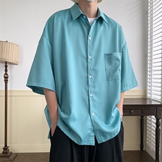 短袖衬衫文艺青年男夏季新款港风宽松冰丝坠感衬衣CS8805-35，男装衬衫，星座214-3