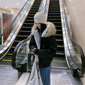 现货重磅boxy短款棉衣座山雕大毛毛领男女棉服水洗工装厚外套图片