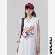 中性风23新款夏季时尚百搭宽松印花无袖短袖T恤DT65005P25控38，男装T恤，电商A268