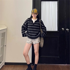 高端款男士秋冬季套头毛衣针织衫polo翻领毛衣复古条纹上衣，男装针织衫/毛衣，星座1210-1