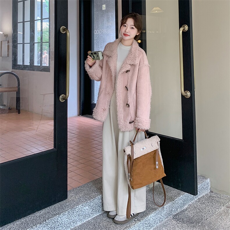 2024年冬季新款仿羊羔毛外套女0137，女装羊羔毛/颗粒绒，秋水欣儿