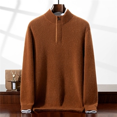 2025百搭时尚亨利领一扣半开羊绒衫，男装羊绒套衫，铂欧羊绒