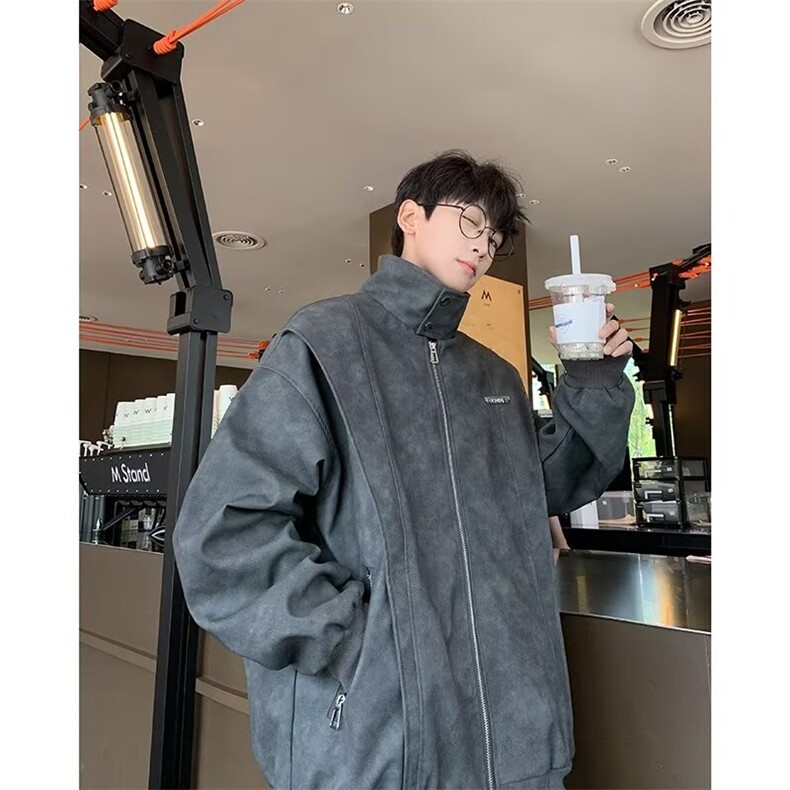 PU皮衣外套男春秋款短款机车服潮牌高级感飞行员夹克,男装夹克,星座410-7