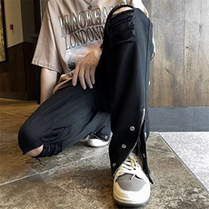 欧美vibe风黑色高街裤子男工装机能排扣设计牛仔裤NA05P38，男装牛仔裤，星座1116-2