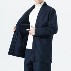 2165^风加绒加厚外套改良汉服亚麻道袍棉麻开衫保暖道袍披风，男装棉衣，钱塘777(原3023)