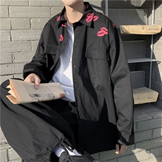 2025秋口红印花纯棉长袖衬衫潮流衬衣男宽松大码CS20P45，男装衬衫，电商C323