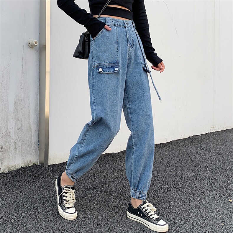 现货现货！2021春季新款工装松紧腰牛仔裤163-0832-P75，女装牛仔裤，拾菱