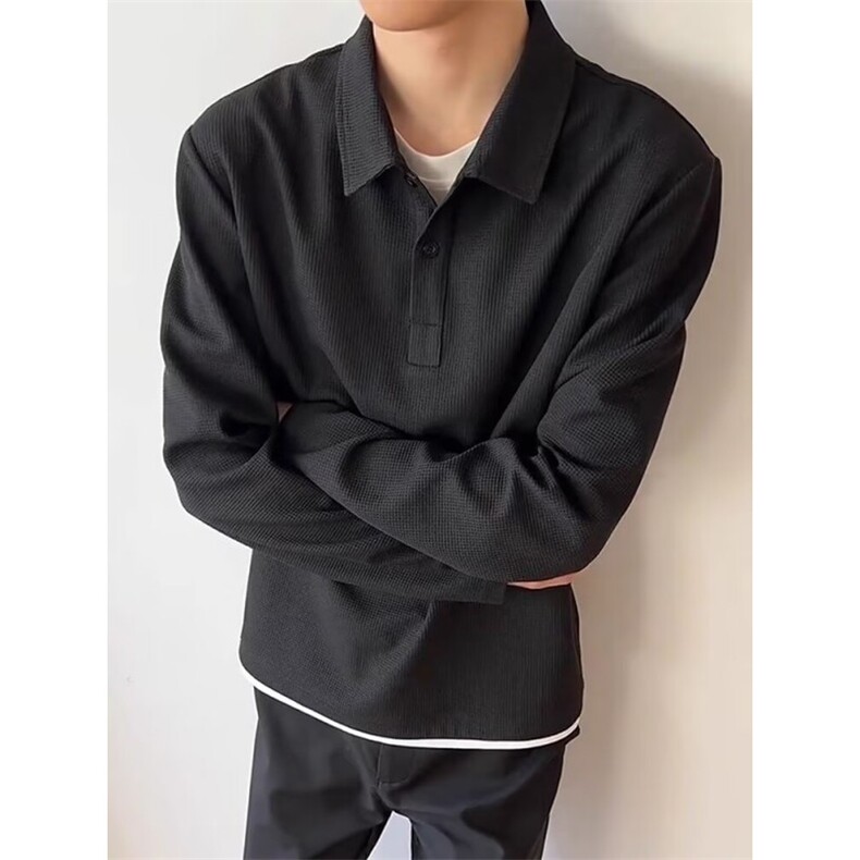 翻领卫衣男加肥加大上衣polo衫春秋肌理感宽松慵懒潮流W179，男装Polo衫，星座1116A（原606A-3）