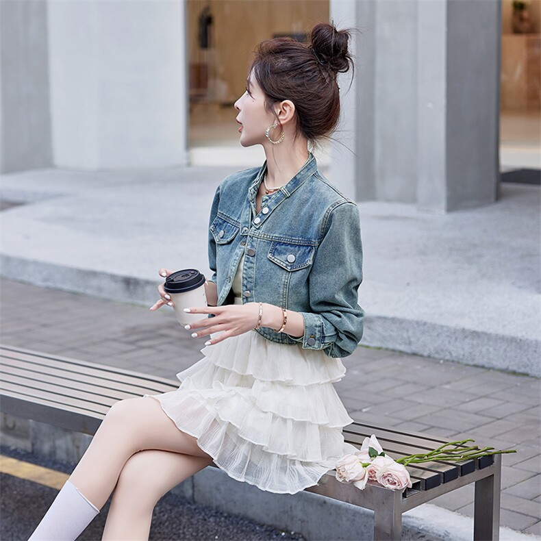 （现货）2026春秋吊带公主连衣裙+时尚辣妹复古牛仔外套两件套装，女装套装/套裙，印象茜