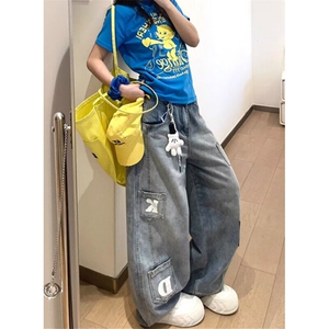 日系流行原宿潮流新款美式复古弯刀牛仔裤女夏文艺气质 N6073图片
