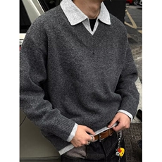 秋冬季加厚假两件polo领针织衫宽松保暖休闲男女毛衣M3207，男装针织衫/毛衣，星座1116A（原606A-3）