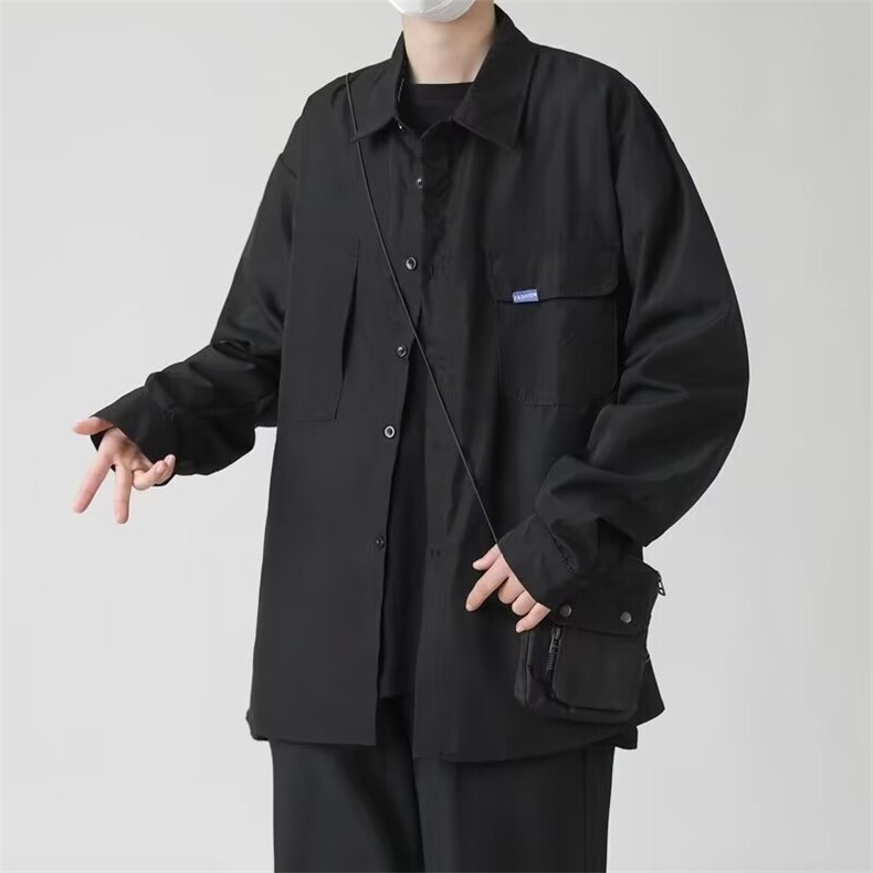 日系复古简约字母刺绣长袖衬衫男女潮牌宽松bf风休闲外套CS15,男装衬衫,星座1116A-1（原606A）