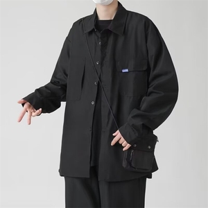 日系复古简约字母刺绣长袖衬衫男女潮牌宽松bf风休闲外套 CS15图片