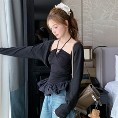纯欲性感辣妹挂脖抹胸吊带防晒开衫女2025春夏新款，女装背心吊带，1D091-1