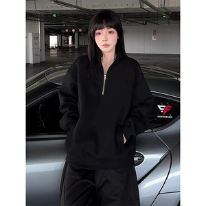 半拉链立领卫衣男款秋季外套美式螺纹拼接重磅套头衫WYX03图片