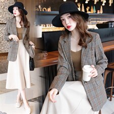 千鸟子格西装女外套2025年新款早秋气质长袖小个子格子春秋西服，女装西装，鑫源服饰