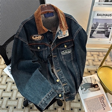 GC033-P73美式复古牛仔外套男潮牌vibe宽松上衣拼色刺绣工装夹克，男装夹克，电商C233