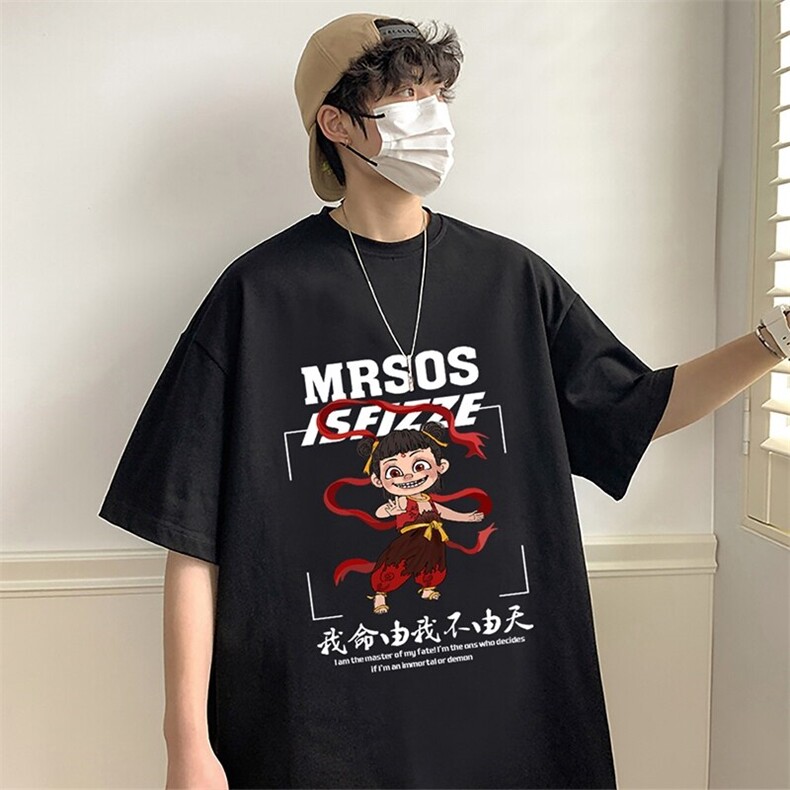T810宽松短袖T恤男夏季2025新款半袖港风chic潮牌男生体恤衫,男装T恤,星座304A-1