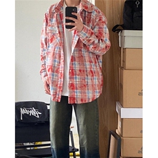 格子衬衫男长袖春秋季新款宽松衬衣痞帅休闲外套C10，男装衬衫，星座1116A（原606A-3）