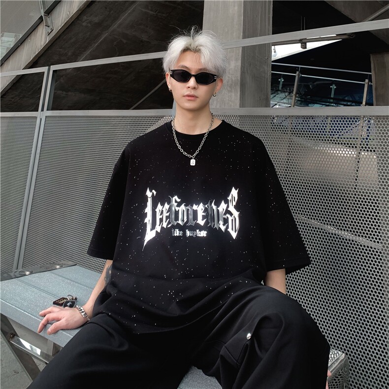 美式街潮重工满天星反光短袖T恤男女情侣同款休闲百搭上衣特p28,男装T恤,电商C307A