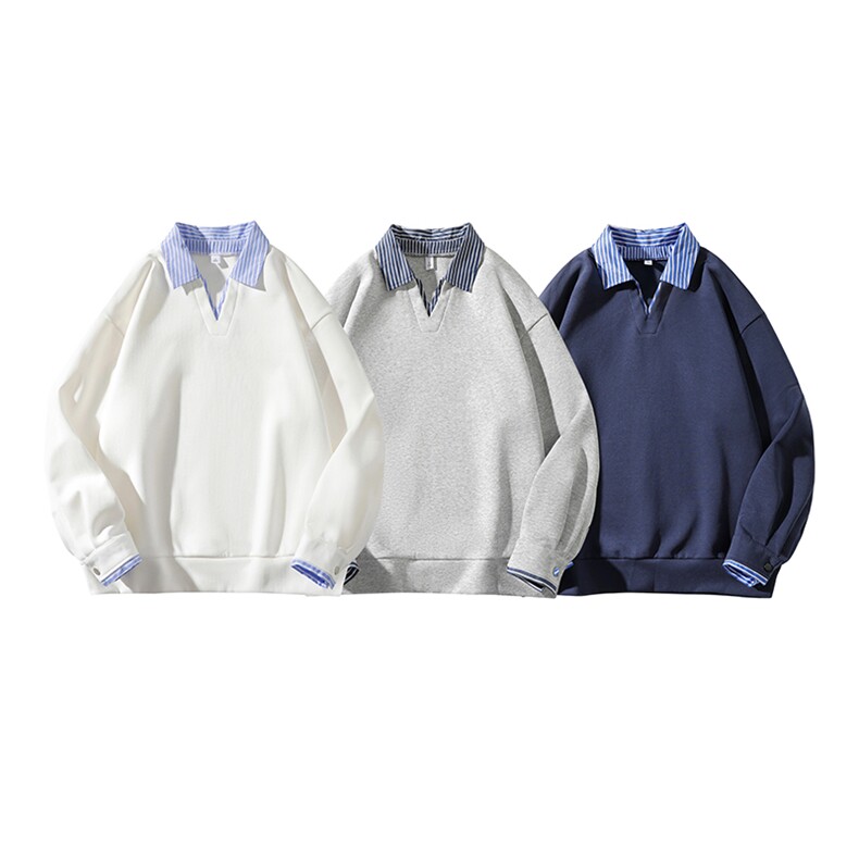 Y502-P45港风纯色翻领卫衣男落肩打底衫潮流百搭上衣外，男装T恤，星座1204