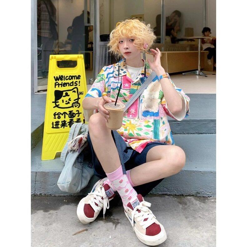 夏威夷短袖花衬衫女夏季宽松衬衣外套复古休闲情侣上衣潮C2417,男装T恤,星座1116A（原606A-3）