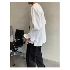 轻奢高级感韩版宽松套头长袖衬衫男秋季ins潮牌痞帅V无领免烫衬衣，男装衬衫，星座506A
