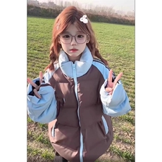 美式拼色条纹棉衣立领棉服女冬季宽松面包外套潮，男装棉衣，星座1210-1