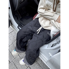 重磅冬季加棉防水拼接羊羔绒棉裤男女款纯色菱格刺绣夹棉保暖裤子，男装棉裤，星座506A