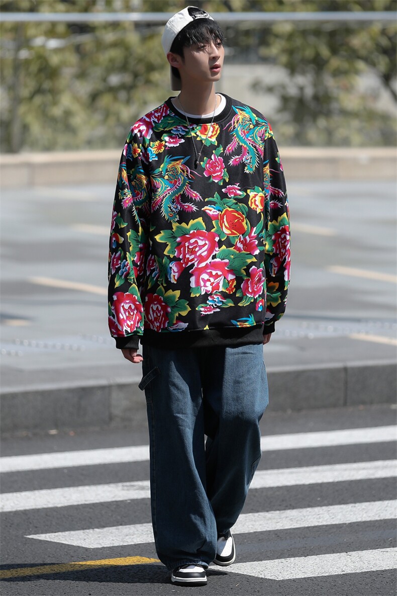 B204常规大花圆领套头薄款花卫衣外套男女班服团队服大码青少年潮,男装卫衣,星座115A(原星座507）