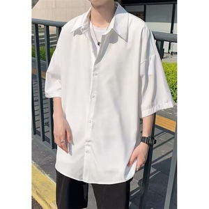 冰丝短袖衬衫男夏季慵懒风垂感七分袖衬衣发型师穿搭痞帅 C530图片