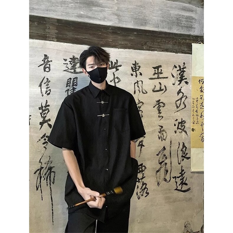 风提花短袖衬衫男夏季冰丝大码宽松新中式高级感休闲半袖衬衣潮,男装T恤,星座506A