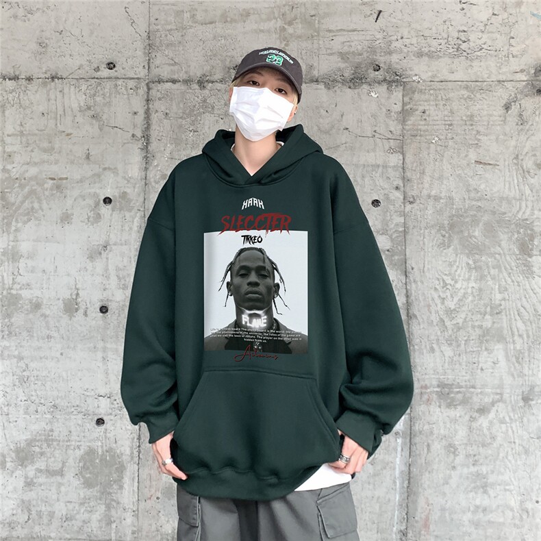 人像印花秋冬加厚加绒上衣男士美式潮流连帽卫衣D328-Y3303-P65,男装卫衣,电商D328