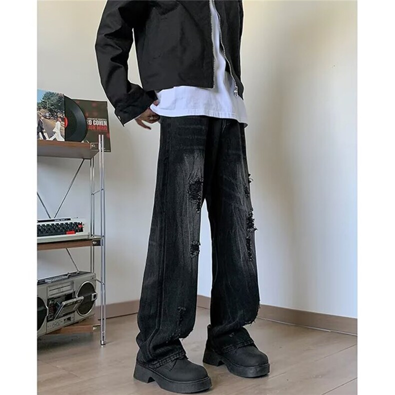美式复古小众破洞牛仔裤高街百搭痞帅情侣直筒裤KZ44556--TP40,男装牛仔裤,电商A247C