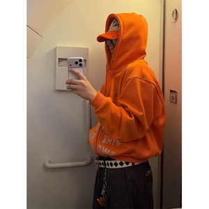 秋冬独特别致橙色连帽卫衣男高级银狐绒小众百搭长袖上衣 WT609图片
