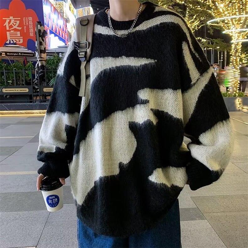 美式oversize秋冬毛衣男欧美高街撞色小众针织衫潮复古外套24-p45,男装针织衫/毛衣,星座1008