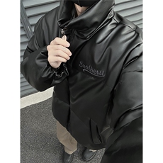 男装2026冬装宽松绣花PU皮棉衣港风大码棉服面包服外套S367-P128，男装棉衣，电商A233-1
