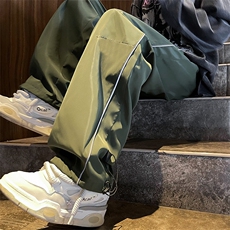 港风秋款男休闲裤条纹拼接抽绳束脚直筒宽松冲锋裤长裤h80P38，男装休闲裤，星座1013-1